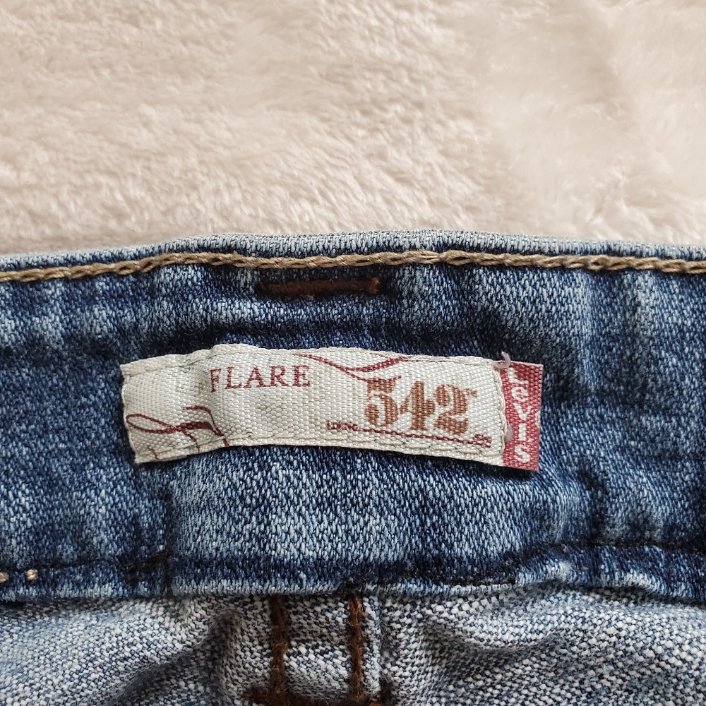 Levis 542 Flare Jeans Womens 16 W Blue Denim Flap Pocket - Picture 5 of 15
